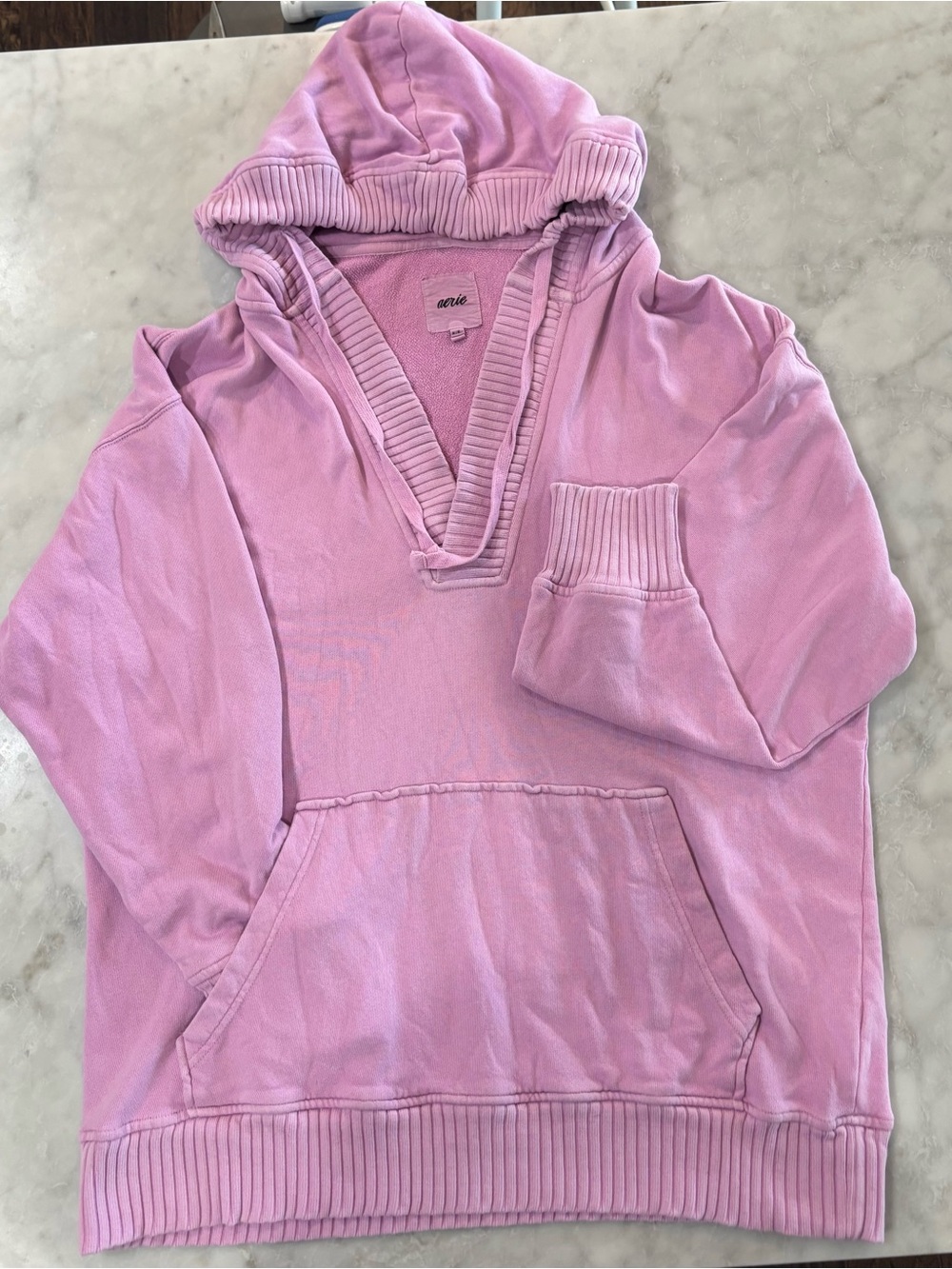 aerie Lavender Pink Hooded Cotton V-Neck Pullover